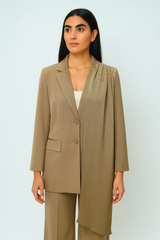 Elegant Longline Jacket with Shoulder Embellishment