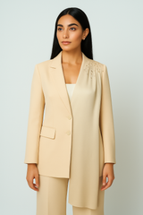 Elegant Longline Jacket with Shoulder Embellishment