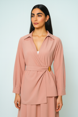 Wrap-Style Blouse with Buckle Detail