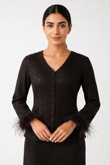 Feather-Cuff Tailored Blouse - Montania Shop