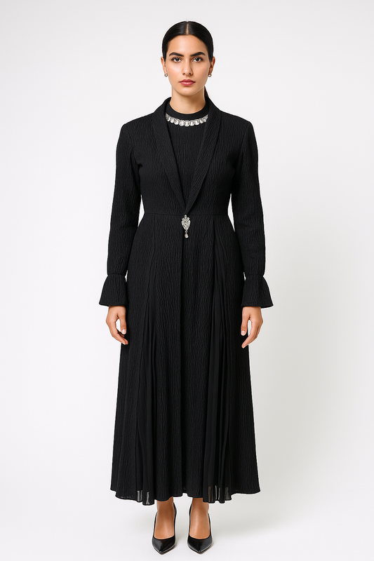 طقم مكون من قطعتين بتصميم مكسّر (فستان بلا أكمام + كارديغان)