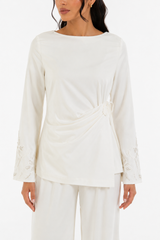 Embroidered Draped Blouse
