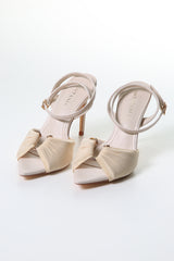 Ruched Satin Heels with Metal Ring – Elegant Open-Toe Sandals