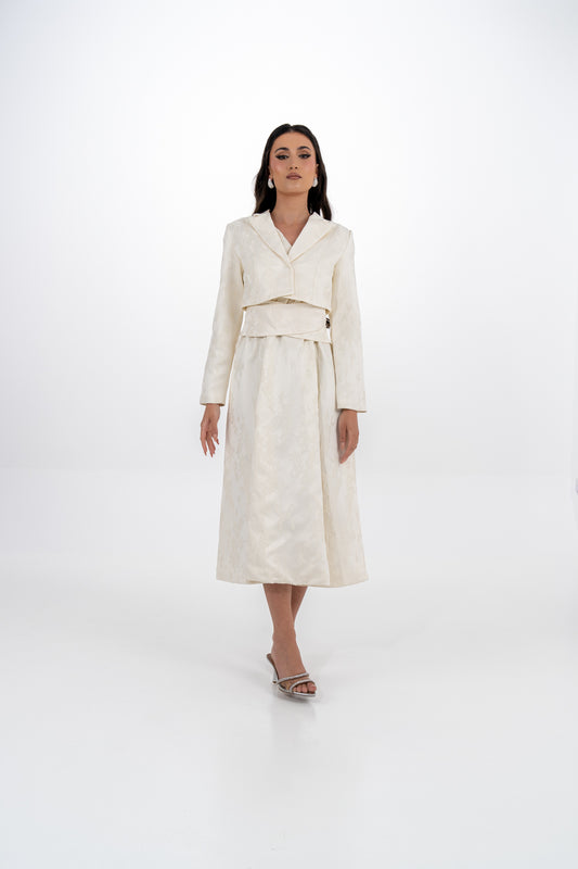 Cropped Brocade Jacket with Lapel Collar