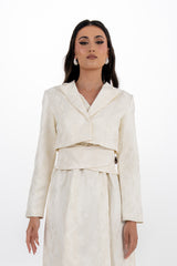 Cropped Brocade Jacket with Lapel Collar