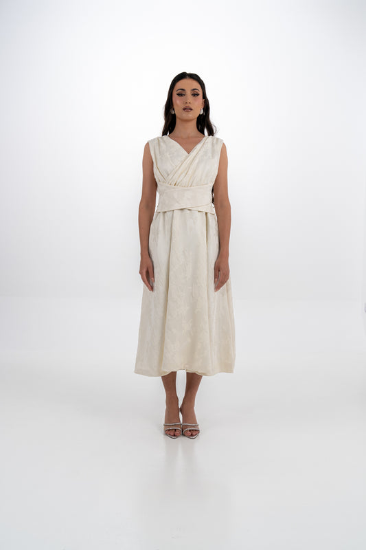 Sleeveless Brocade Midi Dress