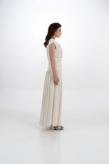 Embellished Cap-Sleeve Maxi Dress with Draped Waist