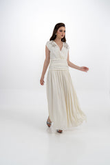 Embellished Cap-Sleeve Maxi Dress with Draped Waist