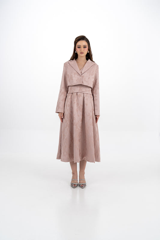 Cropped Brocade Jacket with Lapel Collar