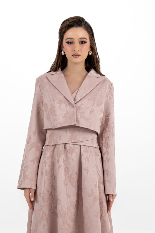 Cropped Brocade Jacket with Lapel Collar