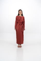Satin Long-Sleeved Maxi Dress with Embellished Cuffs