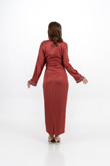 Satin Long-Sleeved Maxi Dress with Embellished Cuffs