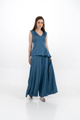 بنطال واسع بخصر عالٍ وثنيات أمامية مبطّن بالكامل