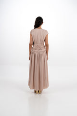 Embellished Cap-Sleeve Maxi Dress with Draped Waist