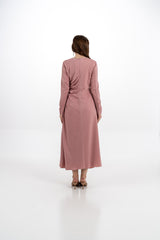 فستان ميدي غير لامع بتفاصيل مجعّدة