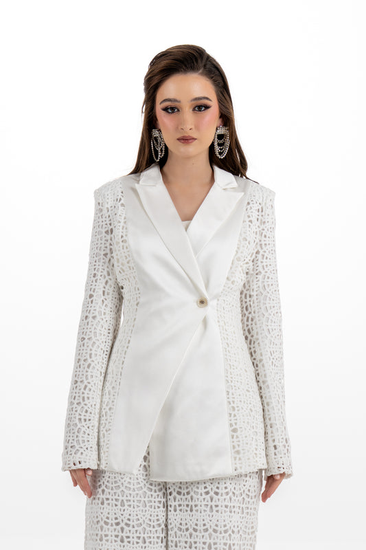 Satin Panel Embroidered Lace Jacket