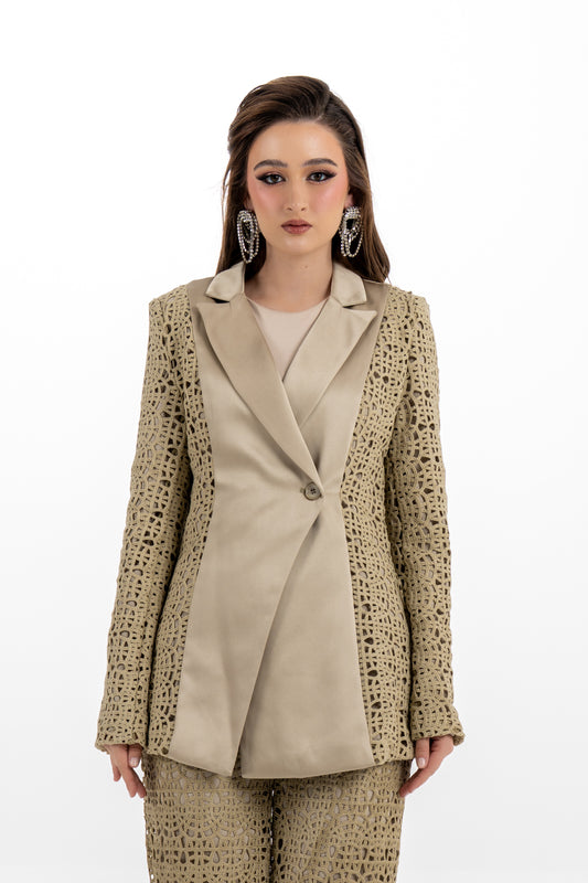 Satin Panel Embroidered Lace Jacket