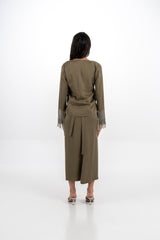 V-Neck Blouse with Beaded Fringe Sleeves