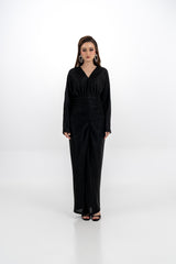 فستان سهرة ميتاليك بطيات أنيقة وخصر مجعد