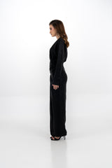 فستان سهرة ميتاليك بطيات أنيقة وخصر مجعد