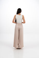 بنطال واسع بخصر عالٍ وثنيات أمامية مبطّن بالكامل