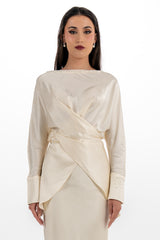 Embellished Draped Satin Blouse