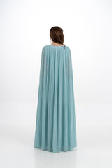 Crystal-Trimmed Pleated Cape Gown