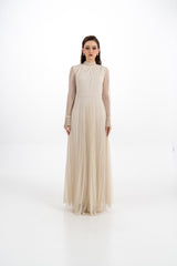 Pleated Maxi Dress with Removable Embellished Jacket