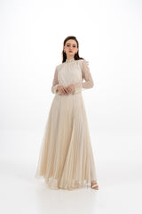 Pleated Maxi Dress with Removable Embellished Jacket