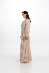 Elegant Pleated Maxi Dress with Beaded Detailing