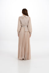 Elegant Pleated Maxi Dress with Beaded Detailing
