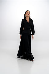 فستان ماكسي بكسرات أنيق مع تطريز خرزي فاخر