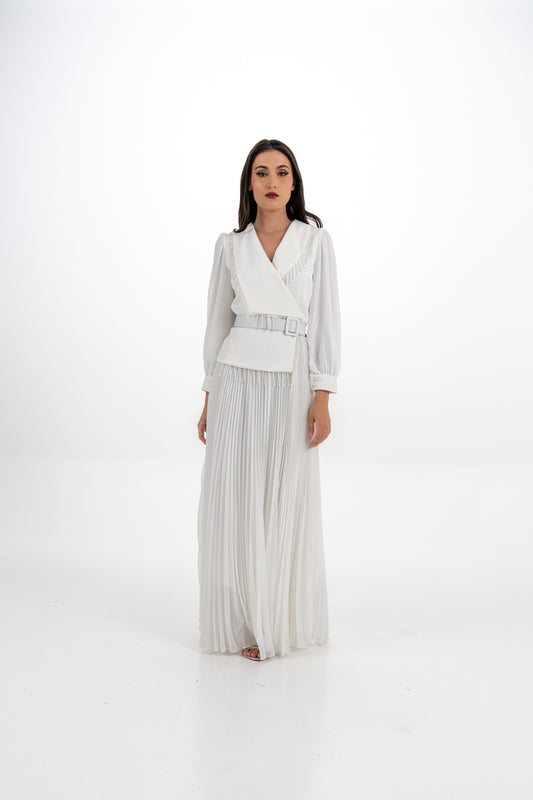 فستان ماكسي بكسرات أنيق مع تطريز خرزي فاخر