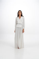 Elegant Pleated Maxi Dress with Beaded Detailing