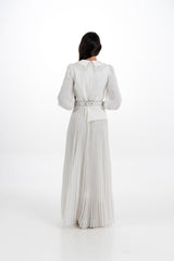 Elegant Pleated Maxi Dress with Beaded Detailing