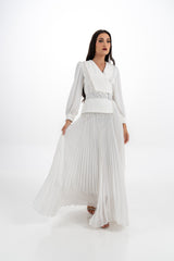 Elegant Pleated Maxi Dress with Beaded Detailing