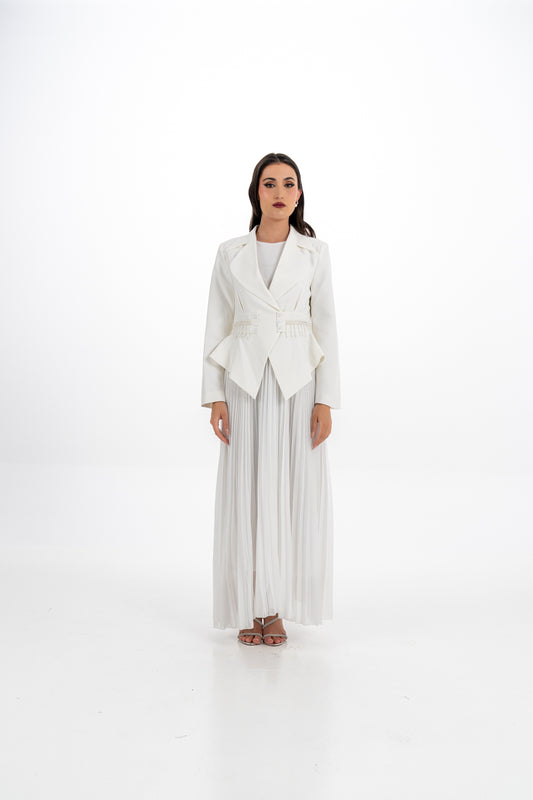 Pleated Maxi Dress with Embellished Removable Jacket