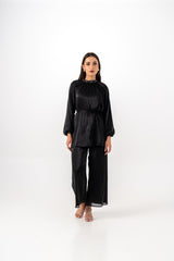 بنطال واسع لامع بخصر مطاطي