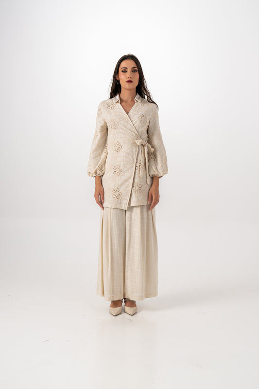 Chic Embroidered Wrap Blouse