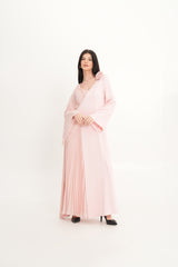 Asymmetric Pleated Dress with Shoulder Flower & Crystal Trim