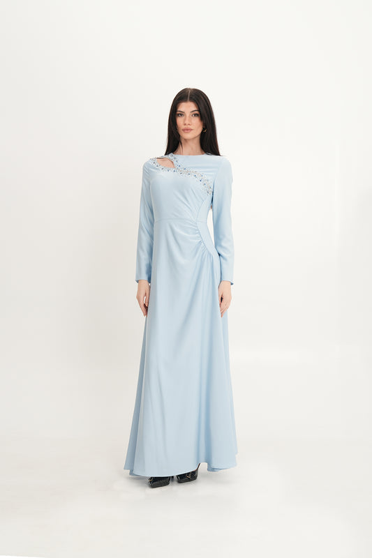 Asymmetrical Beaded Cut-Out Maxi Dress