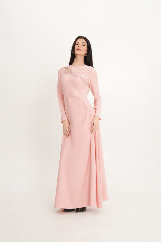 Asymmetrical Beaded Cut-Out Maxi Dress