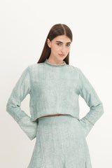 Cropped Crystal-Trimmed Top with Subtle Pattern