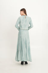 Cropped Crystal-Trimmed Top with Subtle Pattern