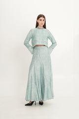 Cropped Crystal-Trimmed Top with Subtle Pattern