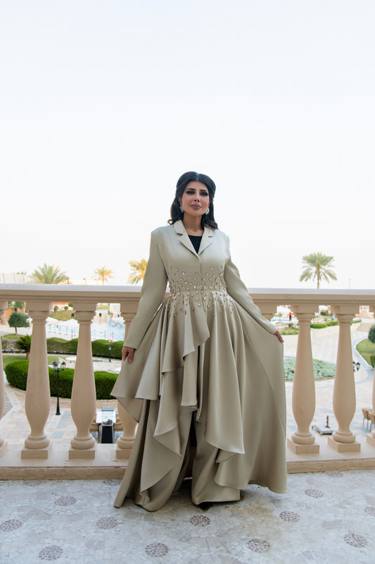 Exclusive Embellished Asymmetrical Long Blazer