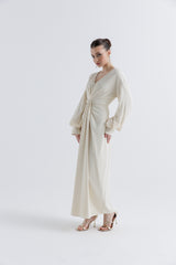 أناقة ساحرة: فستان سهرة فاخر بتصميم درابيه