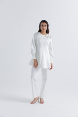 Embellished Floral Shoulder Satin Blouse