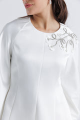 Embellished Floral Shoulder Satin Blouse