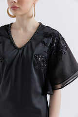 Adorned Flutter-Sleeve Maxi Dress